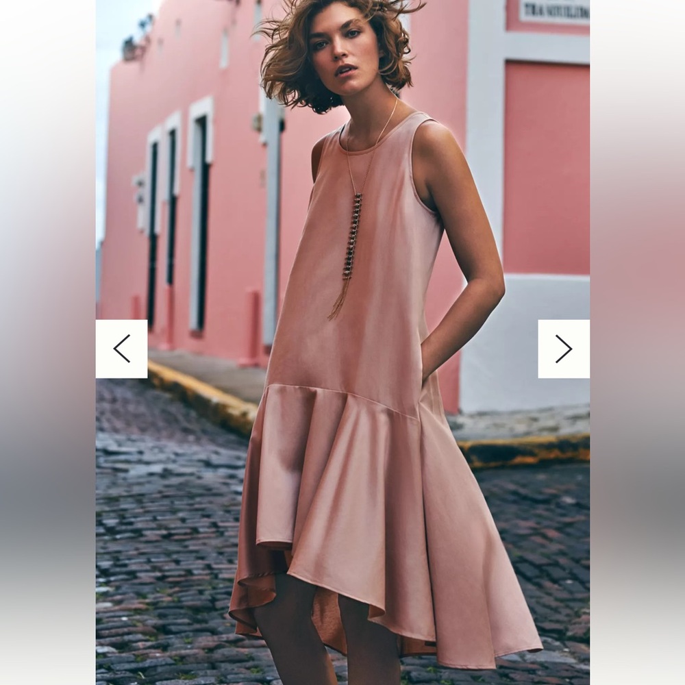 Anthropologie Dusty Rose Sleeveless High-Low Satin Dress